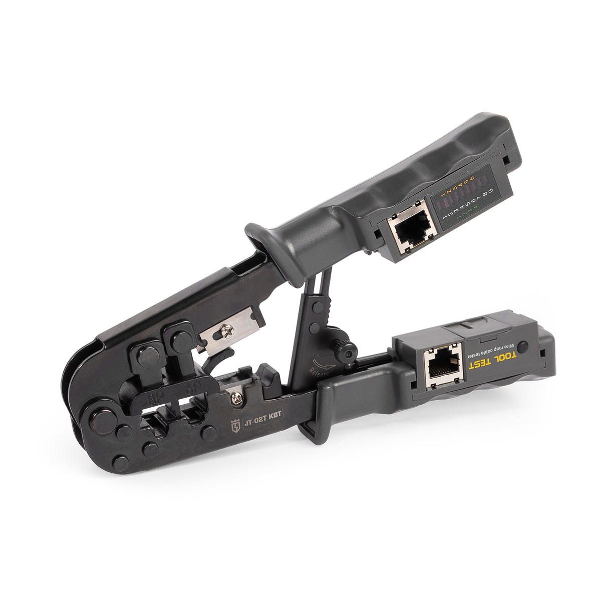 JT-02T Пресс-клещи (кримпер) для разъемов RJ-45, RJ-12, RJ-11 c тестером витой пары